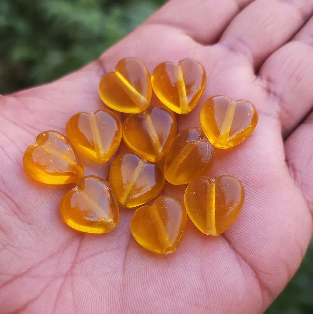 10 PIECES PACK' 15 MM APPROX' HANDMADE HEART SHAPED GLASS BEADS