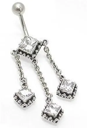 14g 3/8" Exotic Jewels Bali Sterling Silver Belly Button Ring