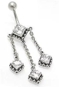 14g 3/8" Exotic Jewels Bali Sterling Silver Belly Button Ring