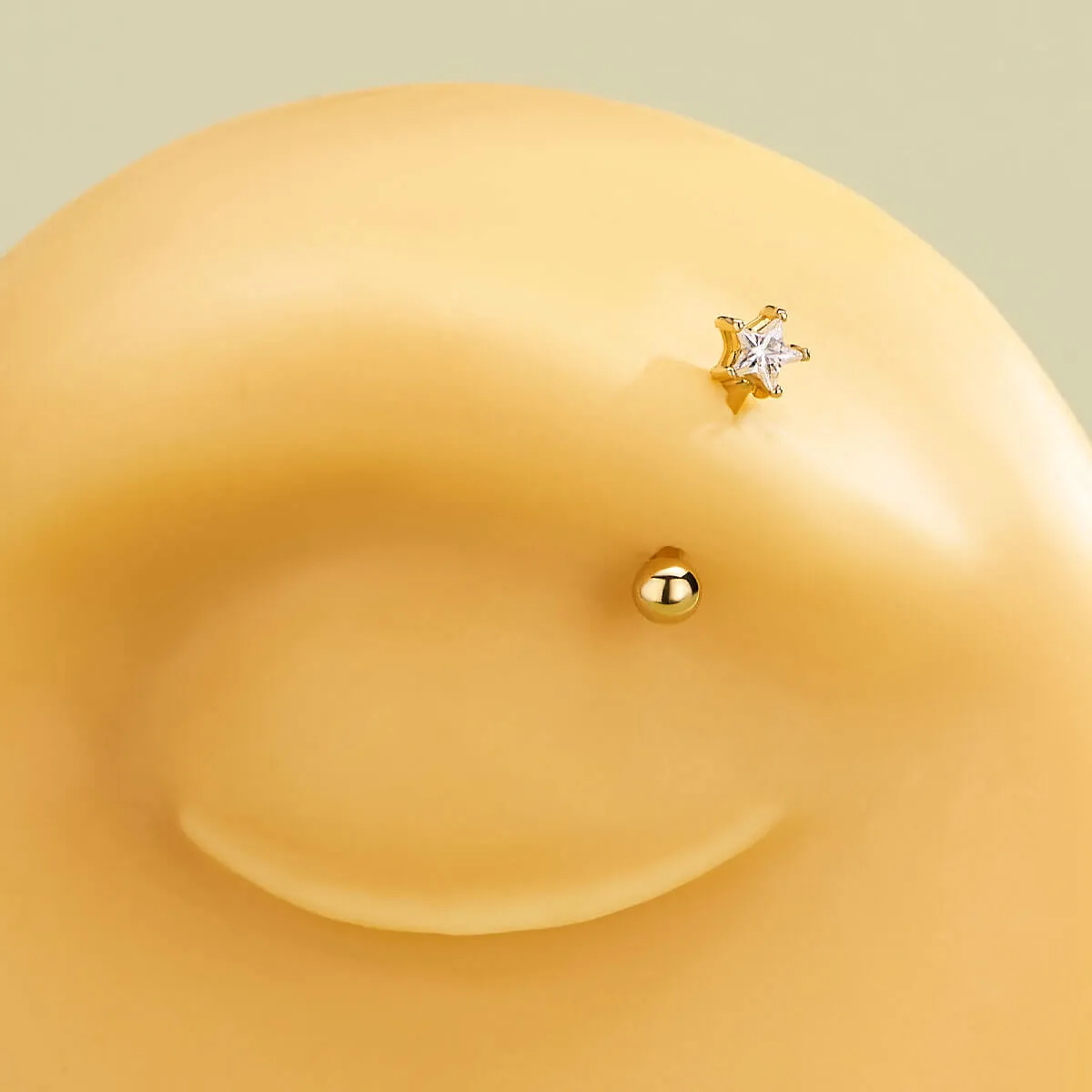14K Solid Gold 16G Star CZ Rook Curved Barbell Eyebrow Ring