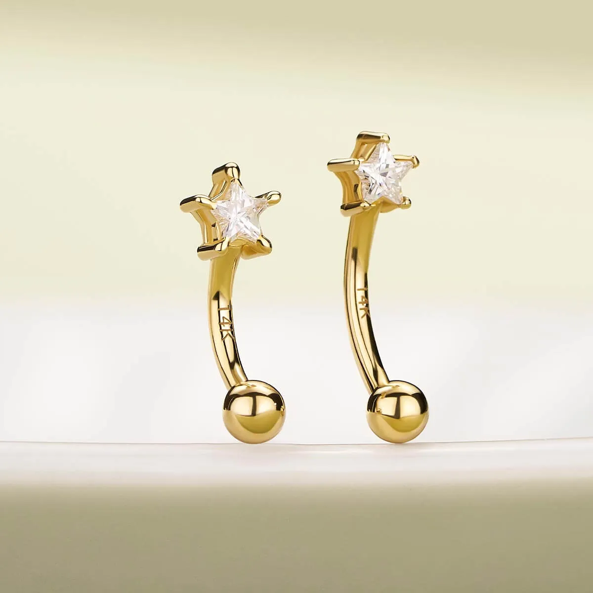14K Solid Gold 16G Star CZ Rook Curved Barbell Eyebrow Ring