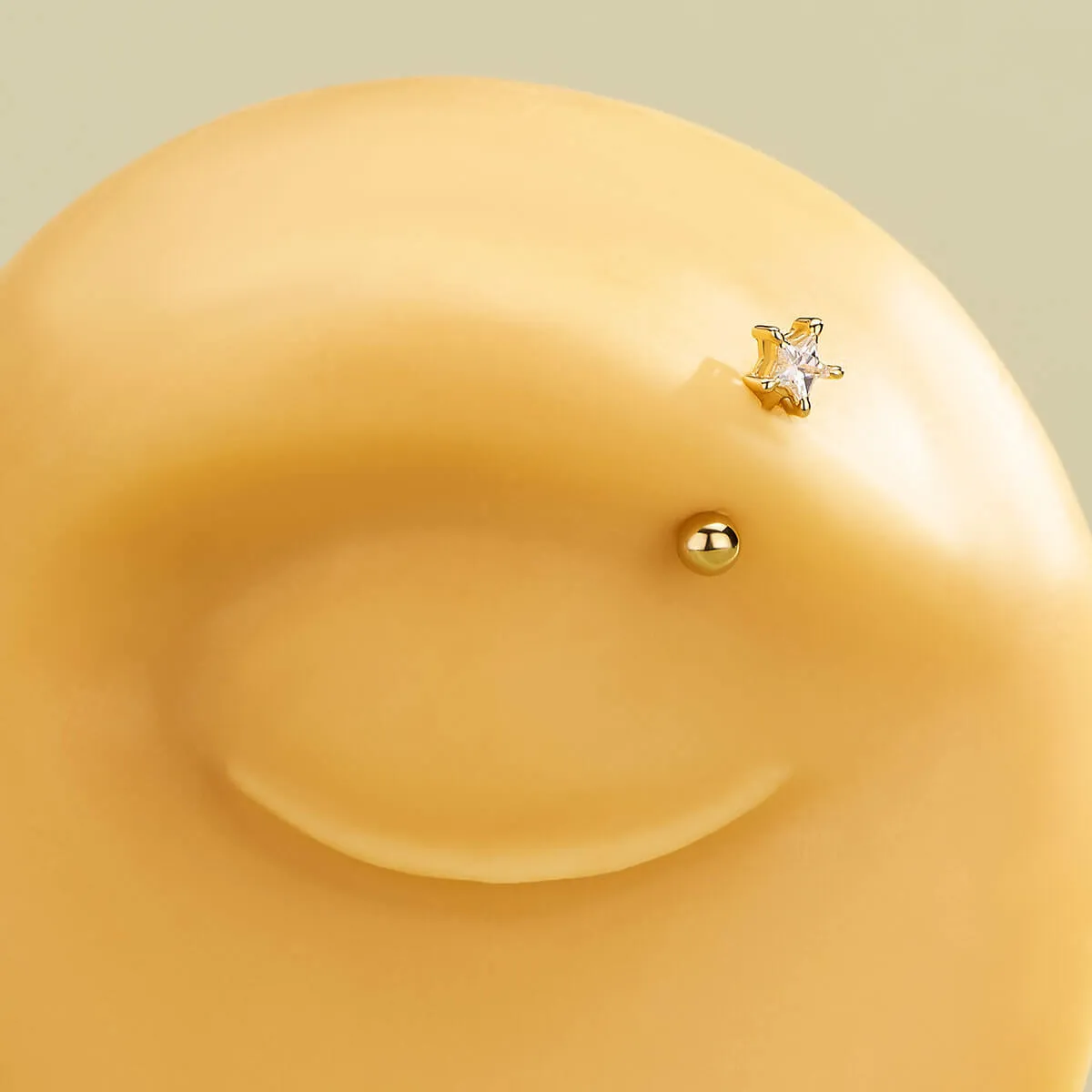 14K Solid Gold 16G Star CZ Rook Curved Barbell Eyebrow Ring