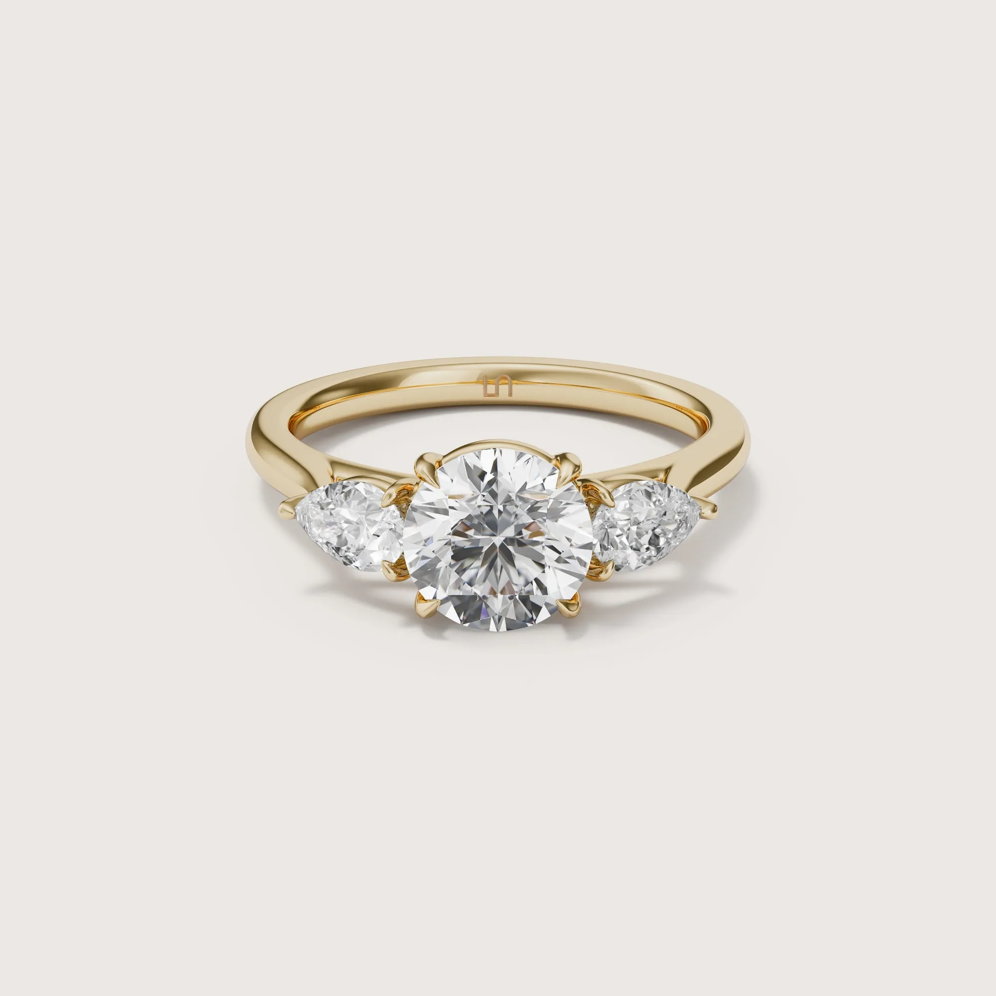 1.50ct Round Brilliant and Pear Peony Trilogy Ring 18k Yellow Gold