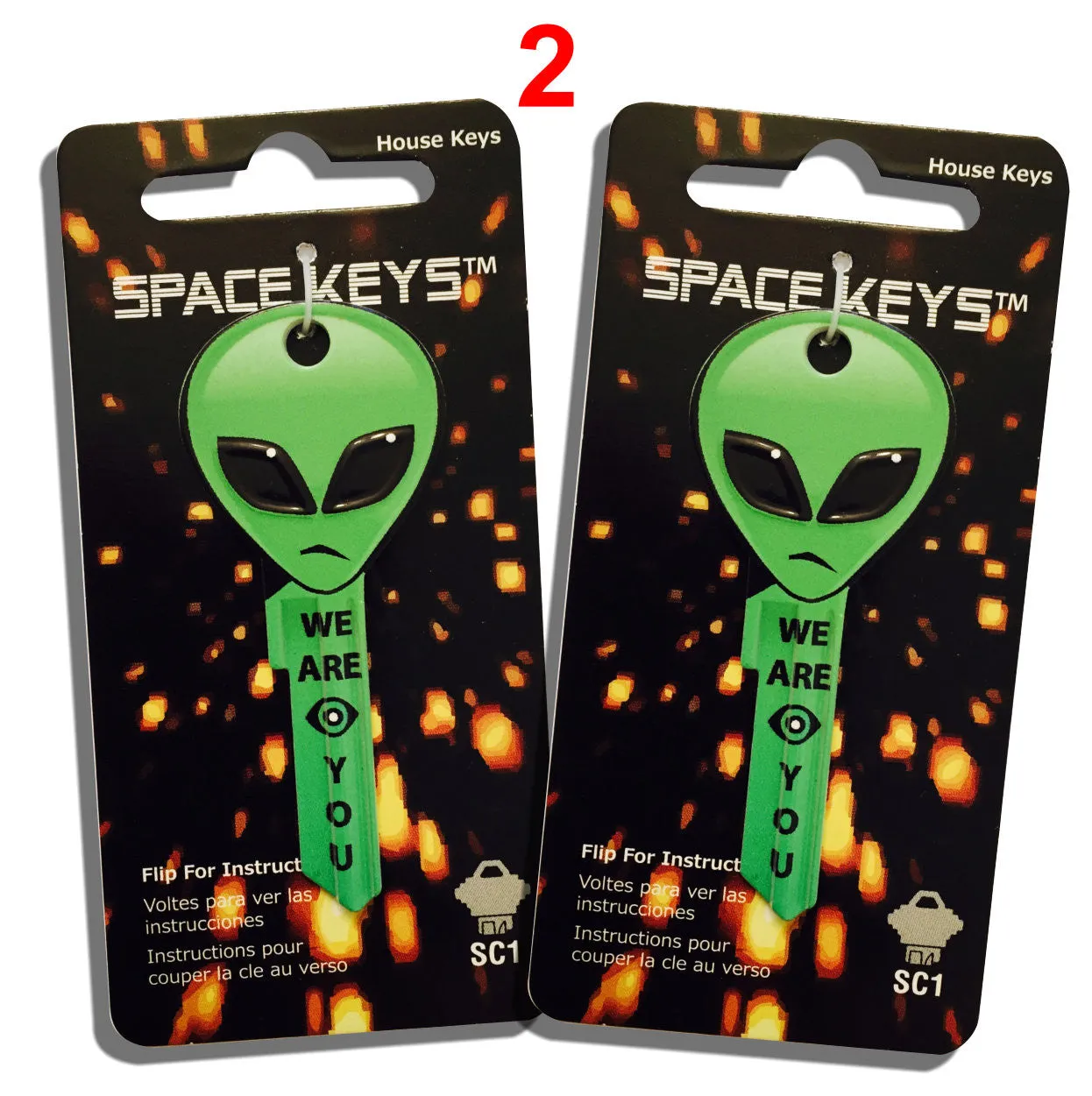 2 Green Alien Head Shaped Space Keys
