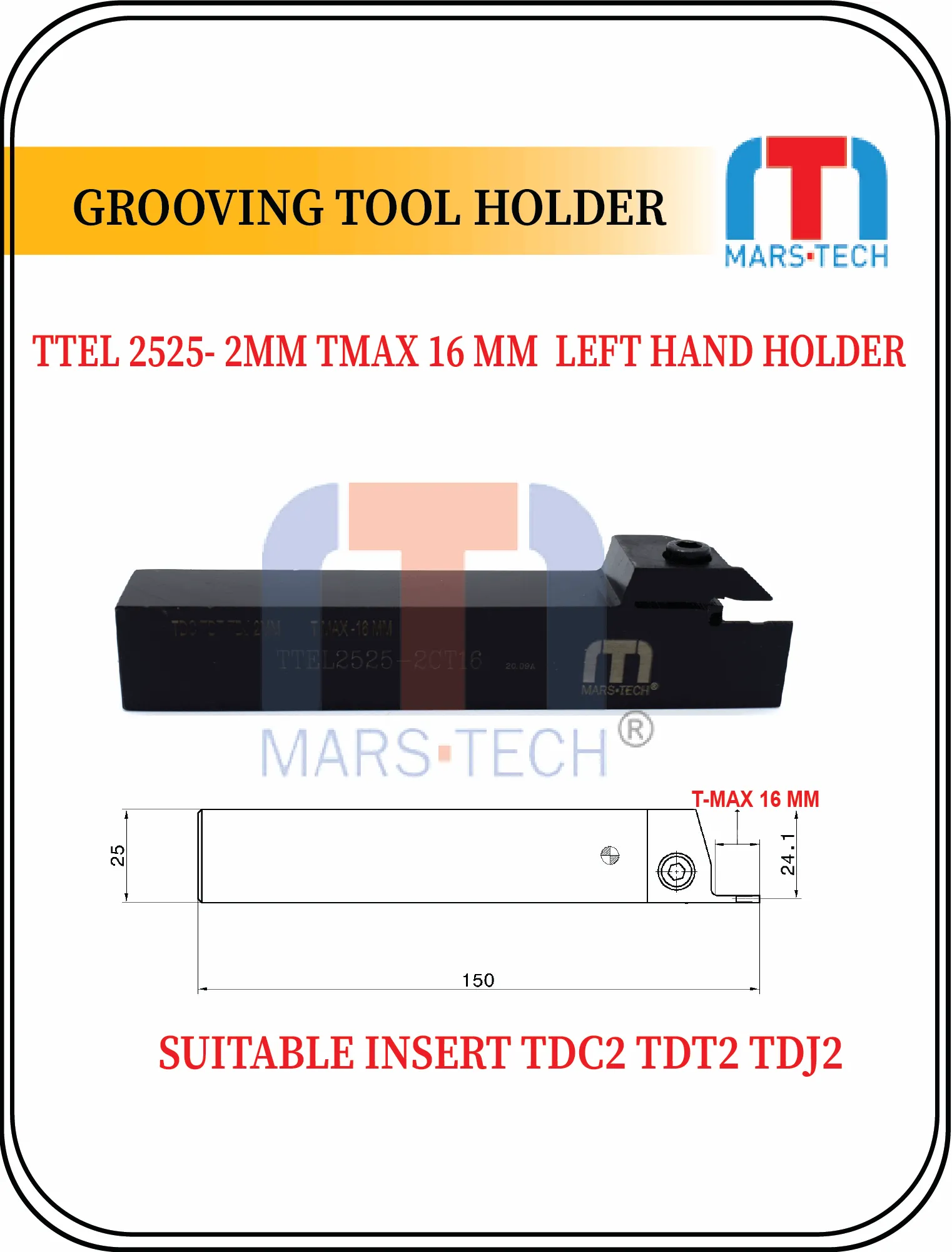 2 mm TDC Grooving Holder suitable to Taegutec Insert 2 mm LEFT/RIGHT HAND