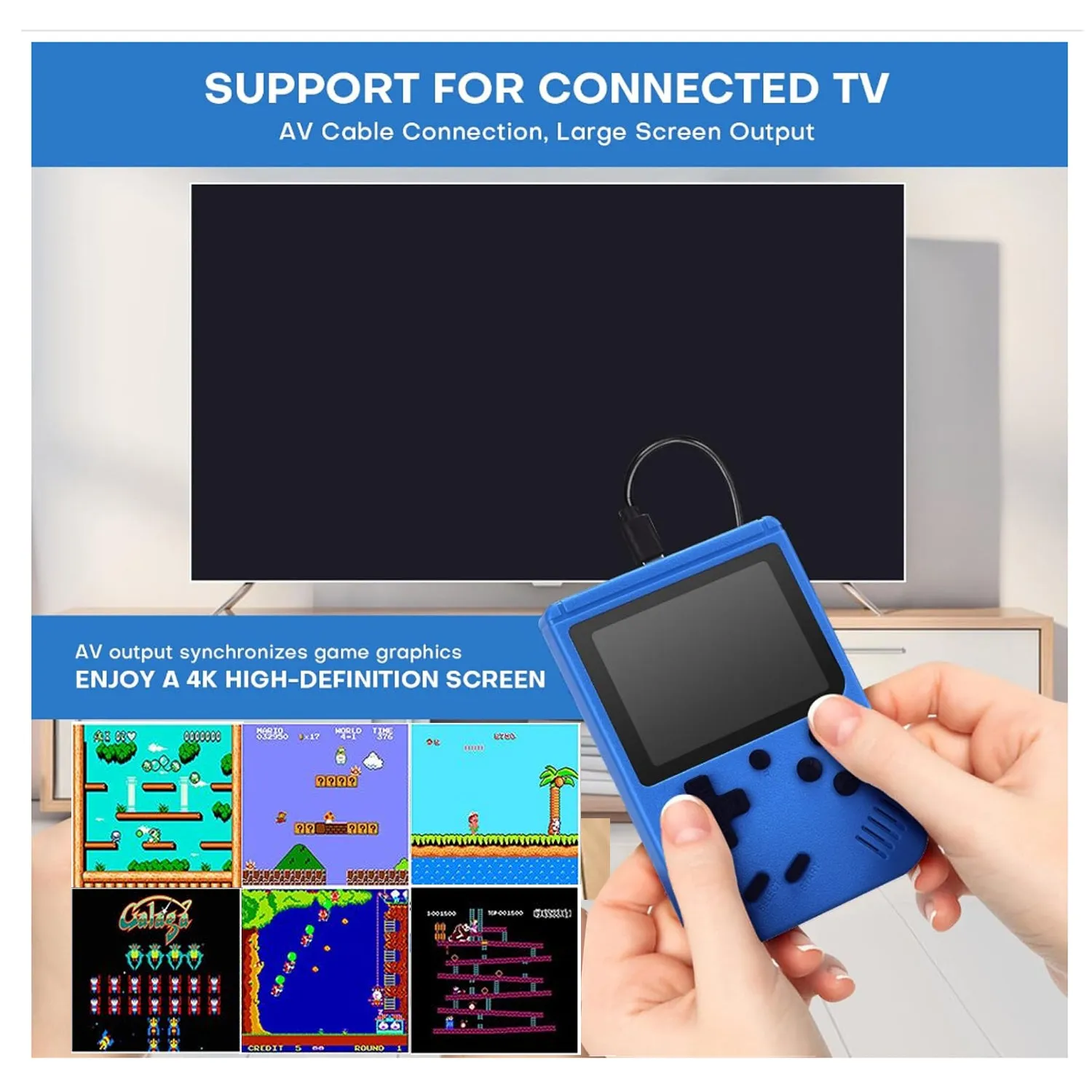 2 Pack Handheld Games for Kids Console 400 Retro Video Games, Portable Gaming Player Mini Arcade Electronic Toy Gifts for Boys Girls 2 Pack [Blue]