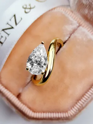 2.00 Carat Lab Grown Pear Shaped Wave Diamond Engagement Ring in Yellow Gold