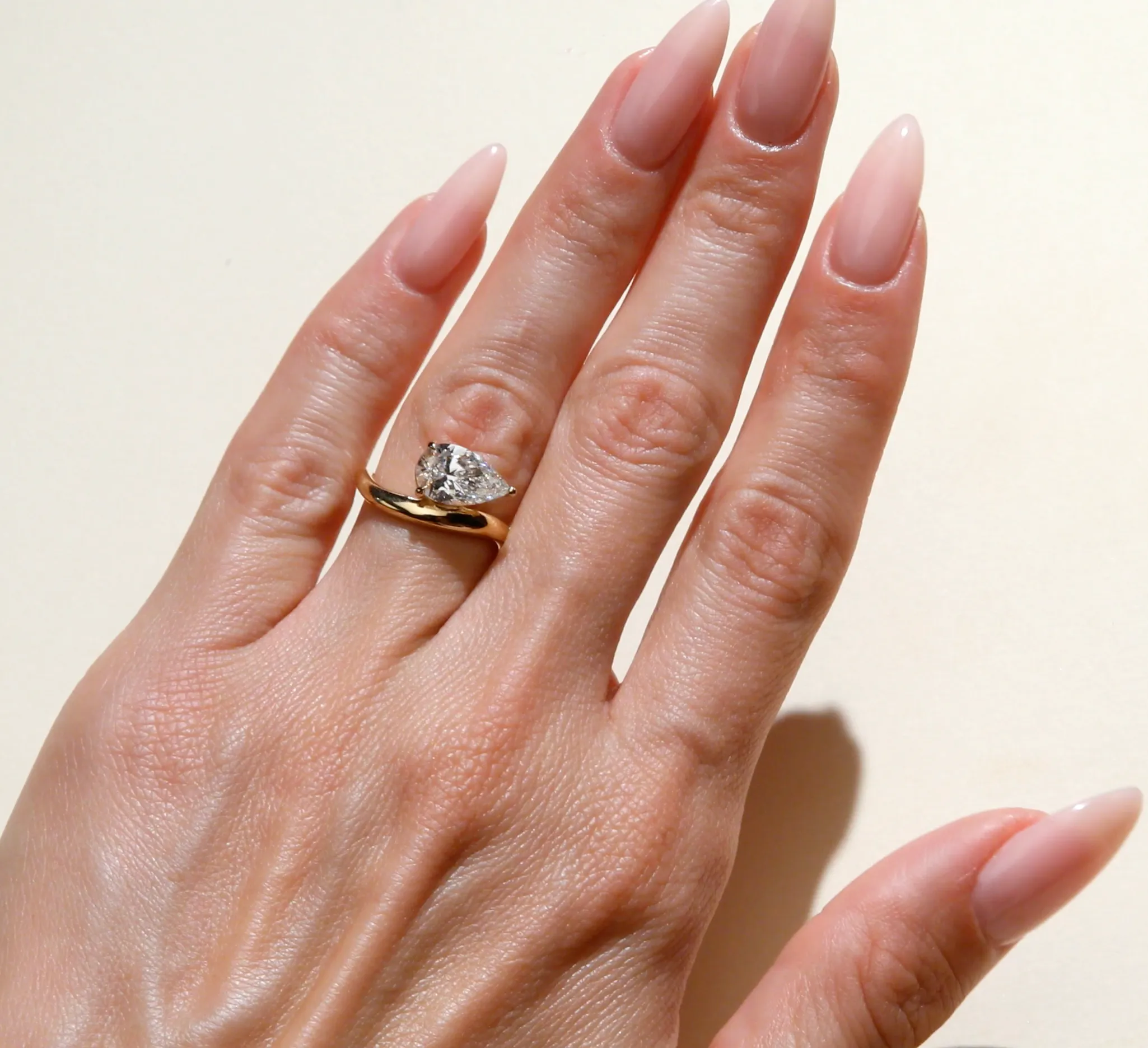 2.00 Carat Lab Grown Pear Shaped Wave Diamond Engagement Ring in Yellow Gold