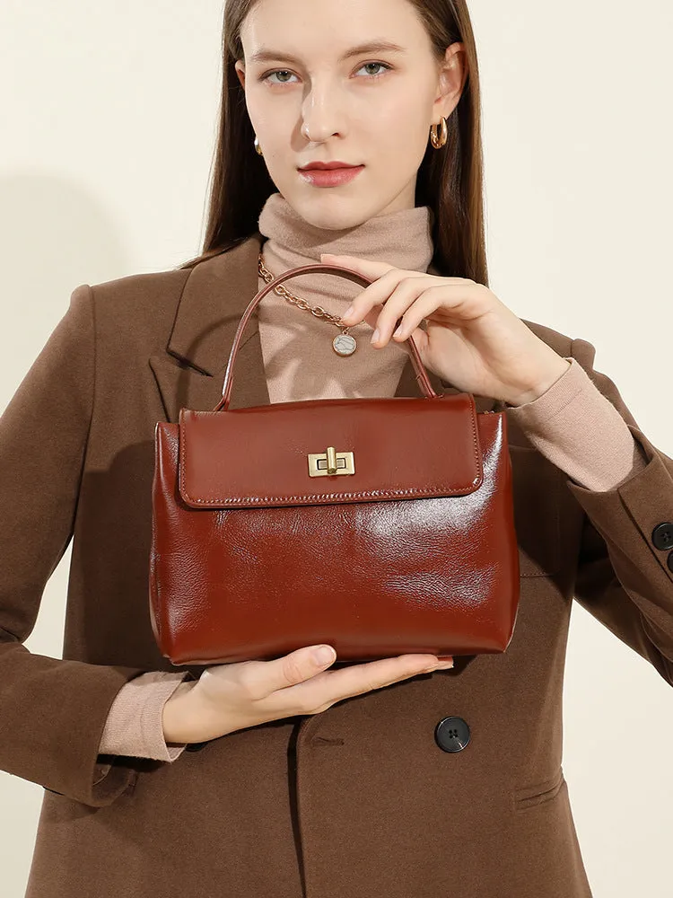 24CM genuine leather women's slanted shoulder handbag 2977 black