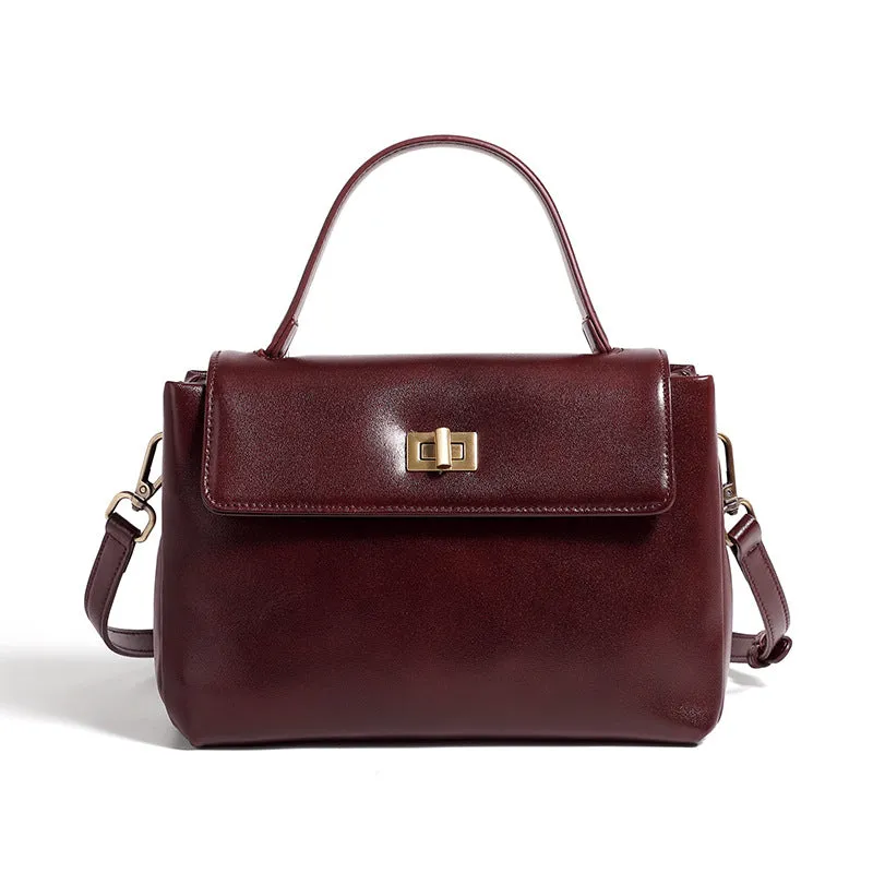 24CM genuine leather women's slanted shoulder handbag 2977 black