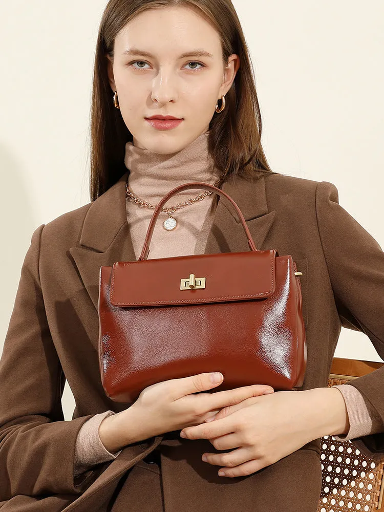 24CM genuine leather women's slanted shoulder handbag 2977 black