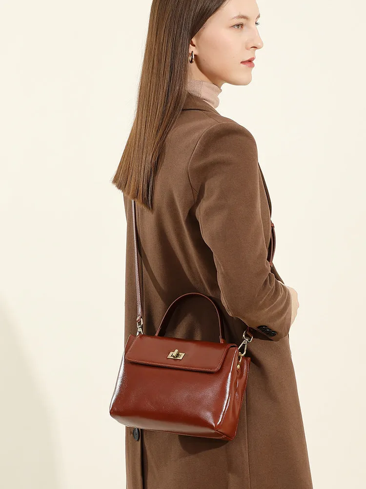24CM genuine leather women's slanted shoulder handbag 2977 black