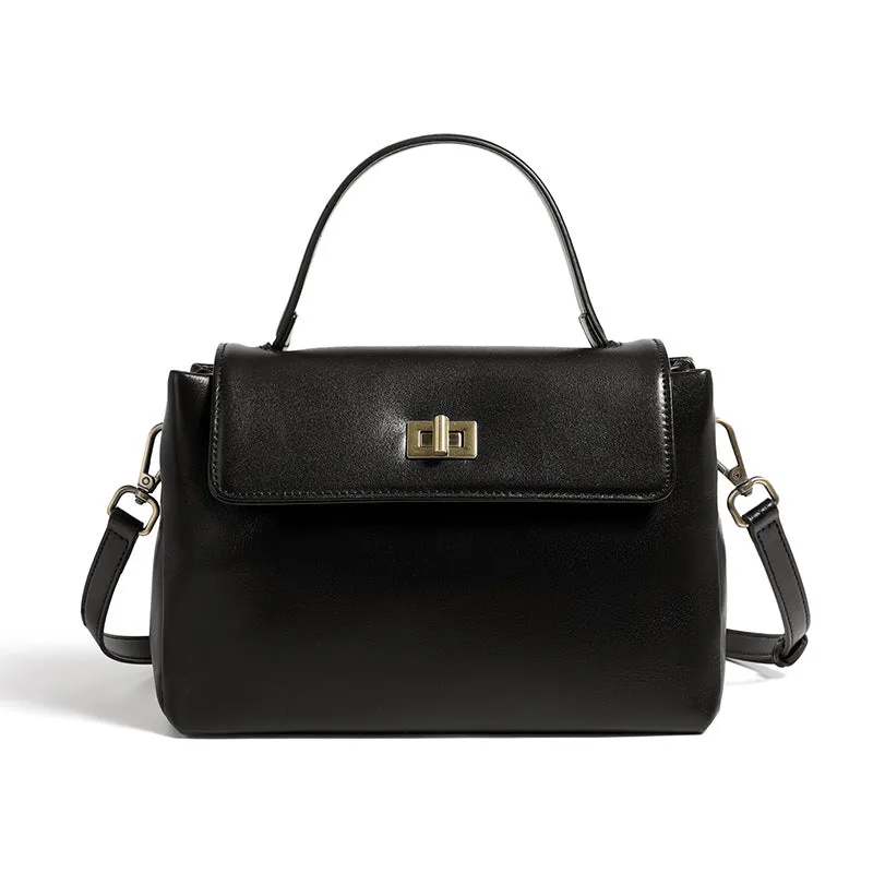 24CM genuine leather women's slanted shoulder handbag 2977 black