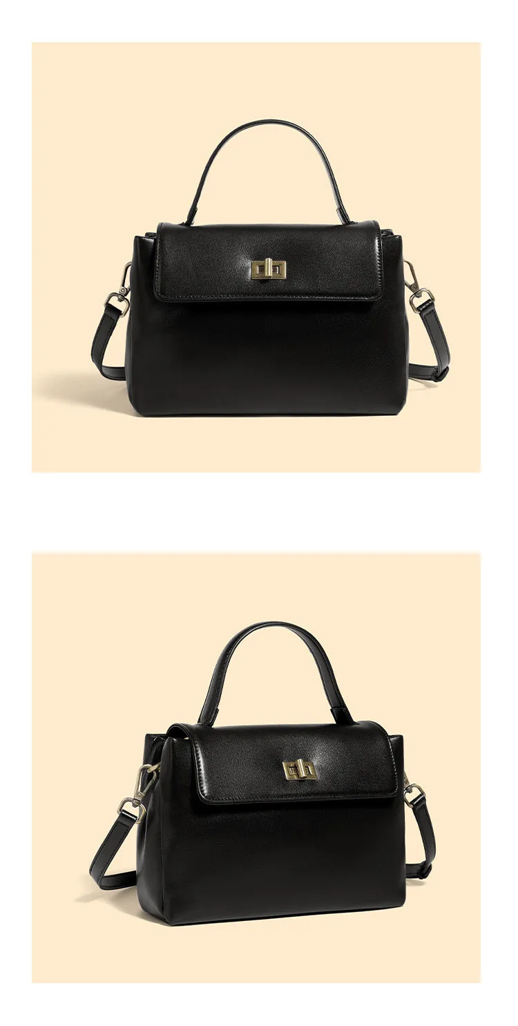 24CM genuine leather women's slanted shoulder handbag 2977 black