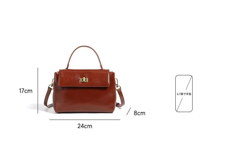 24CM genuine leather women's slanted shoulder handbag 2977 black
