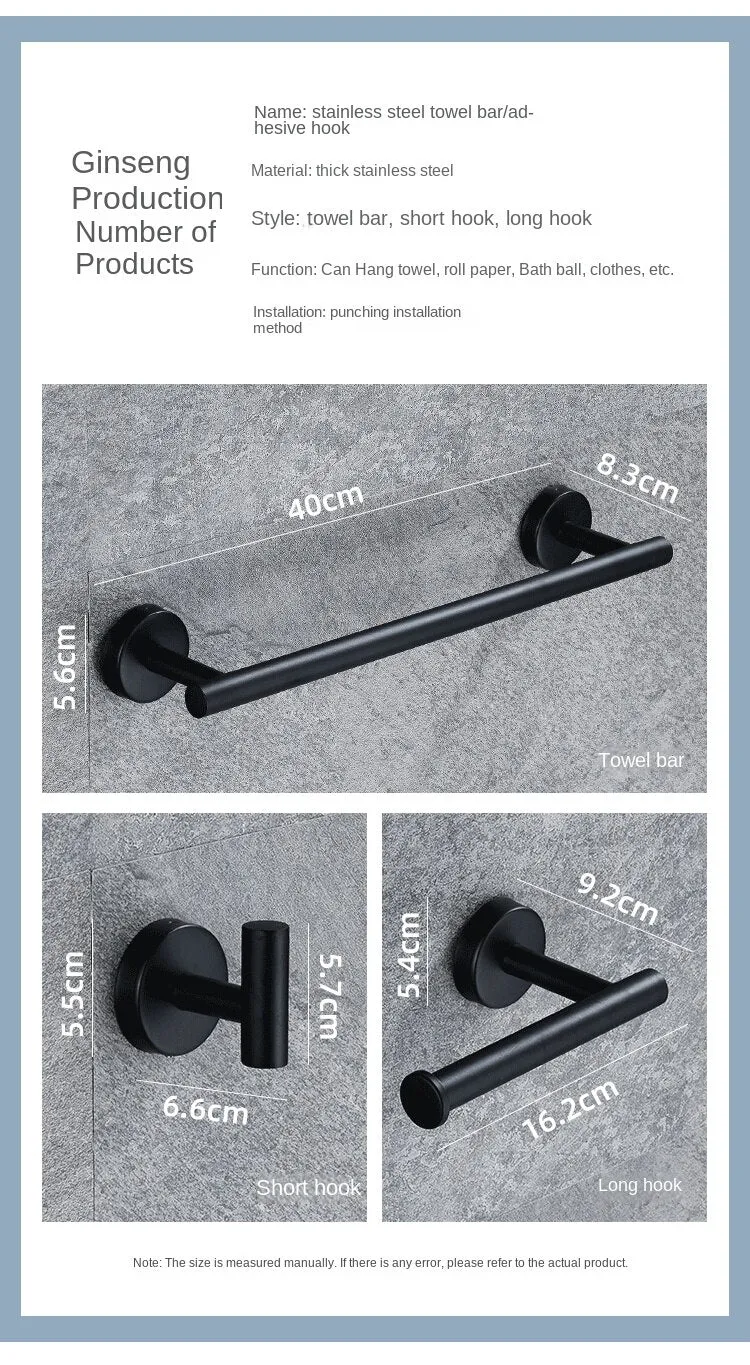 304 Stainless Steel Towel Rack Tissue Holder Set Brushed Black Bathroom Pendant