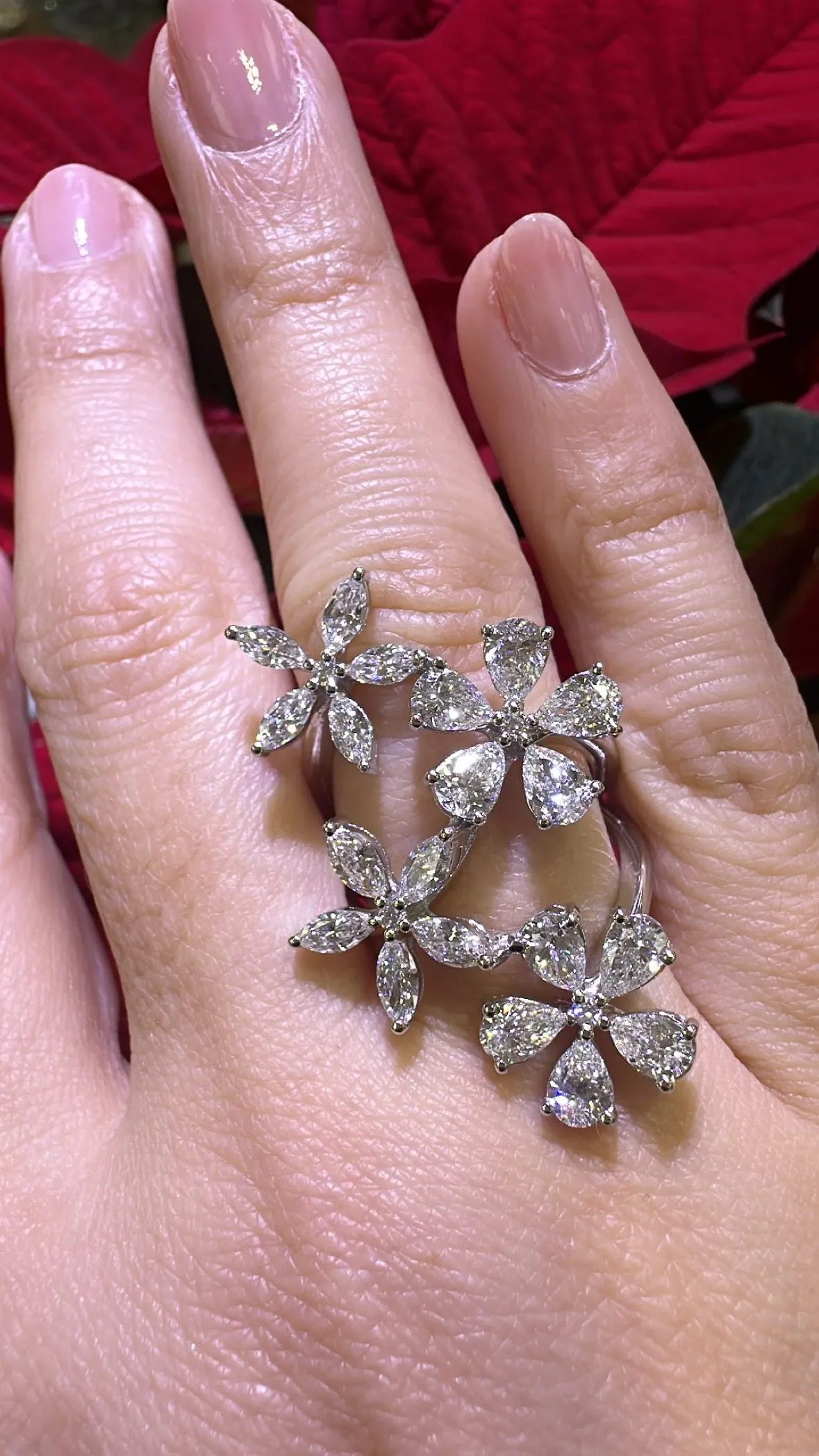 3.47carat Marquise and Pear-cut Diamond Cocktail Ring