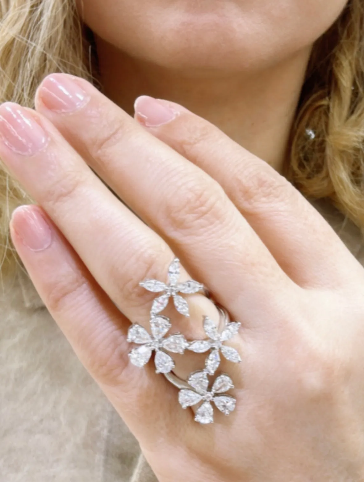 3.47carat Marquise and Pear-cut Diamond Cocktail Ring