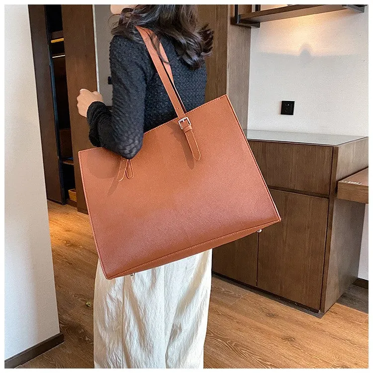(42x32x13cm) Ladies Leather Handbag Fashion Shopper Shoulder Bag with Laptop Compartment up to 15.6" - Brown