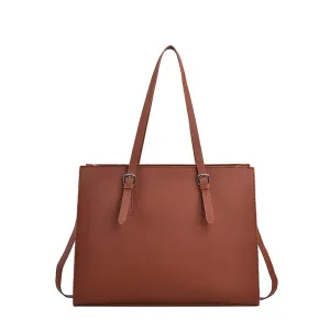 (42x32x13cm) Ladies Leather Handbag Fashion Shopper Shoulder Bag with Laptop Compartment up to 15.6" - Brown