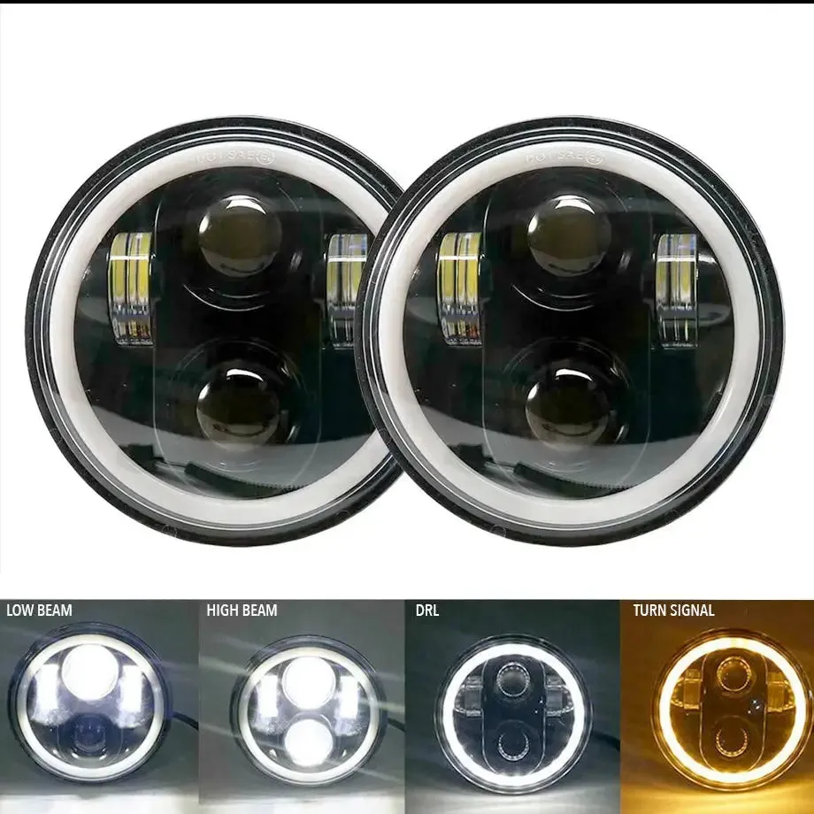 5.7 Inch Universal Jeep Style LED Headlights Plus Mounting Bracket (4-Piece)