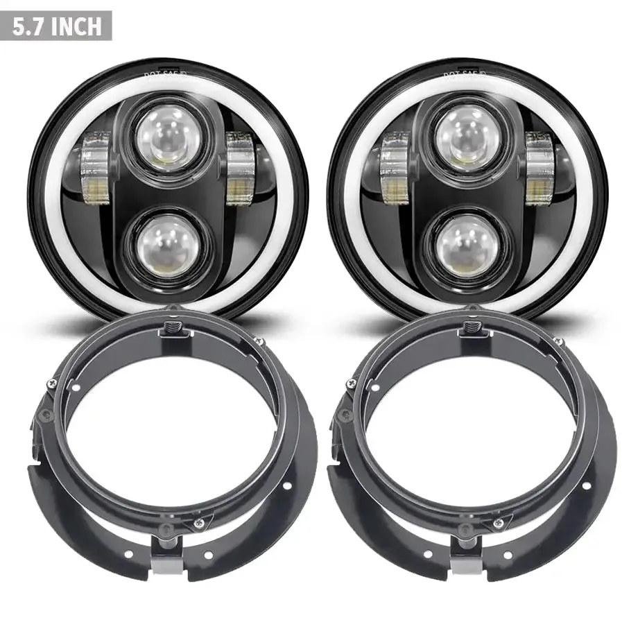 5.7 Inch Universal Jeep Style LED Headlights Plus Mounting Bracket (4-Piece)