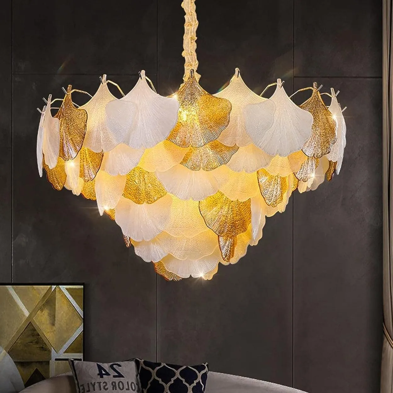 ANKUR GILDEDGLOW FRENCH FLOWER CRYSTAL ART GLASS ROUND CHANDELIER