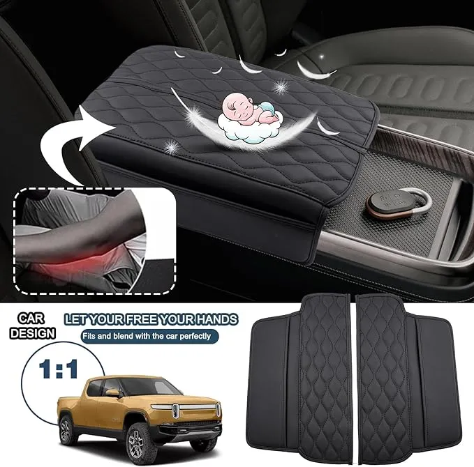Armrest Cover for Rivian R1T/R1S Center Console Covers Rivian R1T/R1S Accessories 2PCS Soft & Comfy Auto Armrest Cover Protector Compatible with 2022 2023 Rivian R1T/R1S Pickup,Trucks