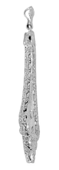 Art Deco Filigree Crystal and Diamond Pendant in 14 Karat White Gold