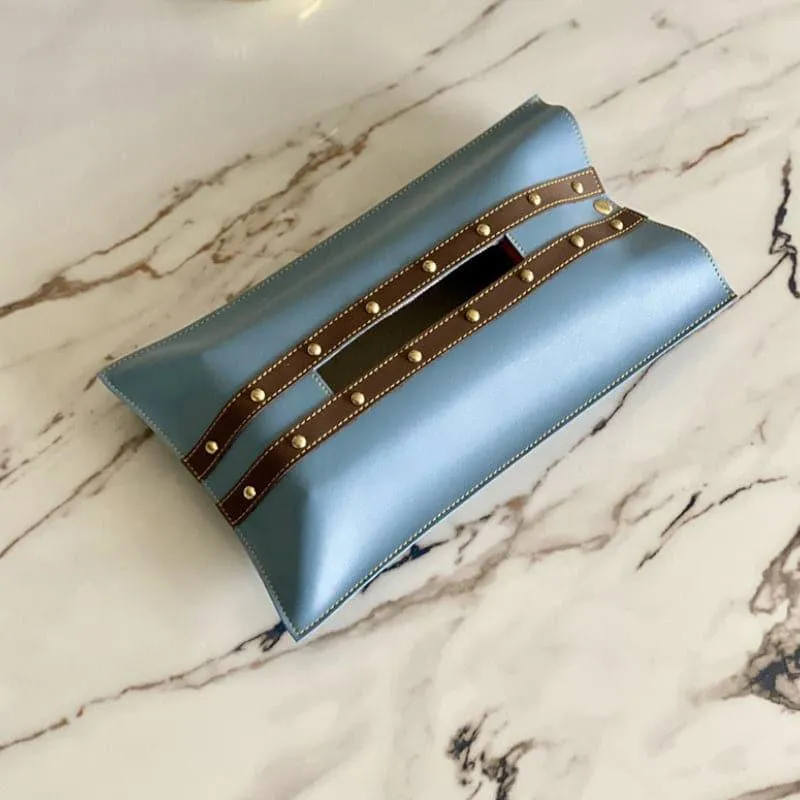Belto Faux Leather Tissue Cover - Blue