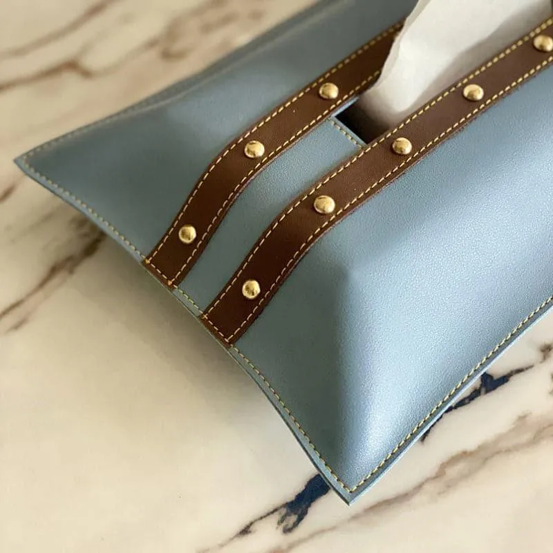 Belto Faux Leather Tissue Cover - Blue
