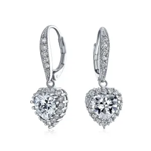 Bridal Romantic Red Pink CZ Heart Dangle Chandelier Earrings Rhodium Plated