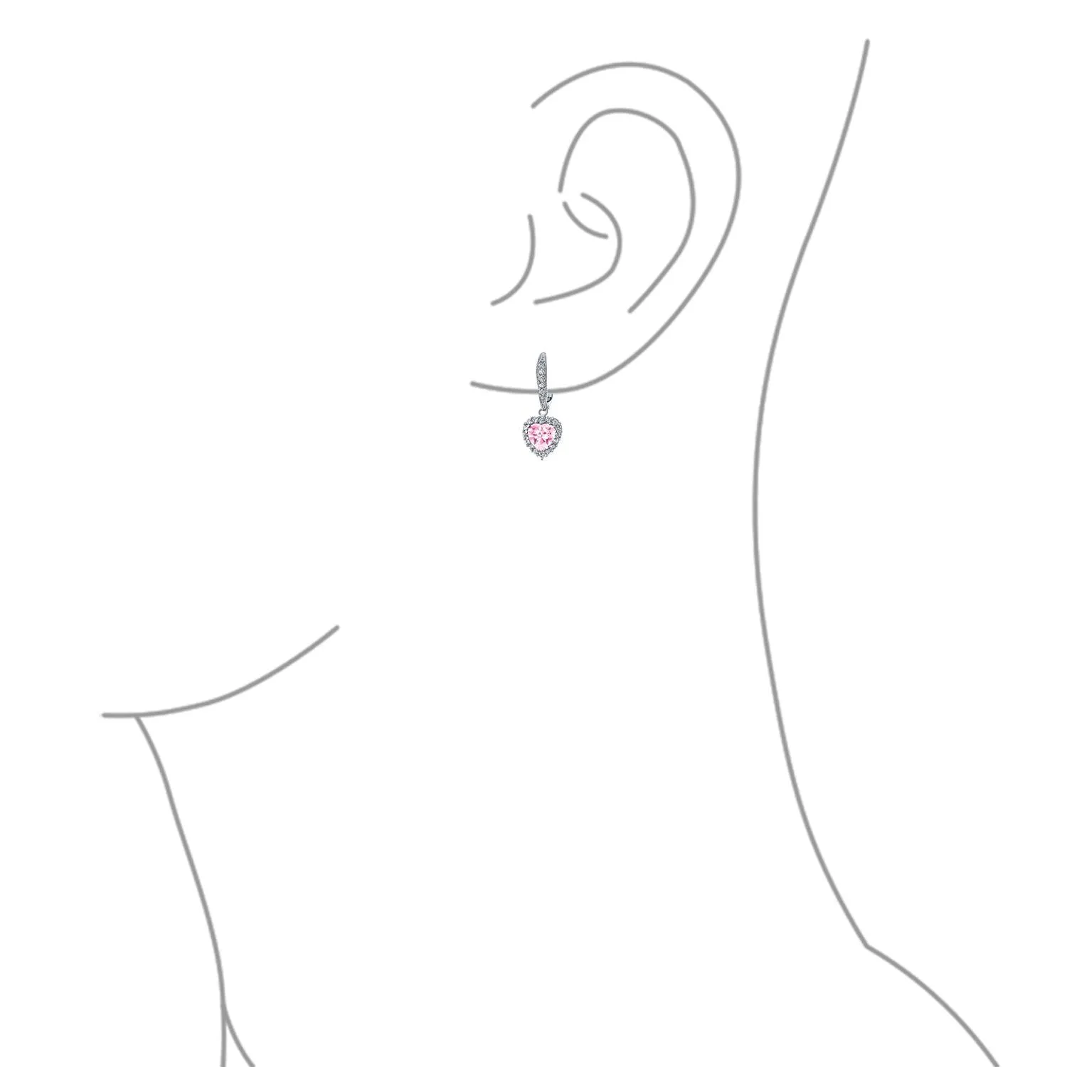 Bridal Romantic Red Pink CZ Heart Dangle Chandelier Earrings Rhodium Plated