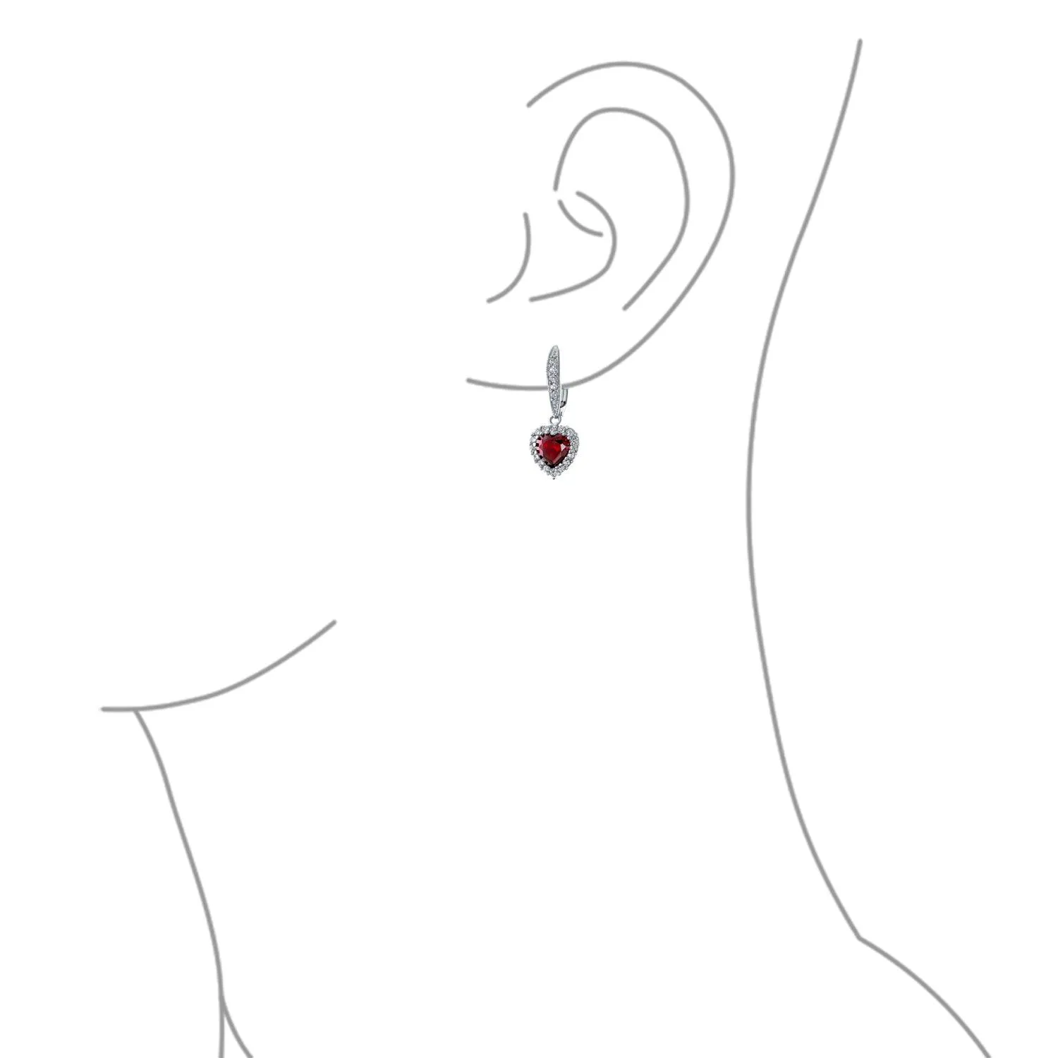 Bridal Romantic Red Pink CZ Heart Dangle Chandelier Earrings Rhodium Plated