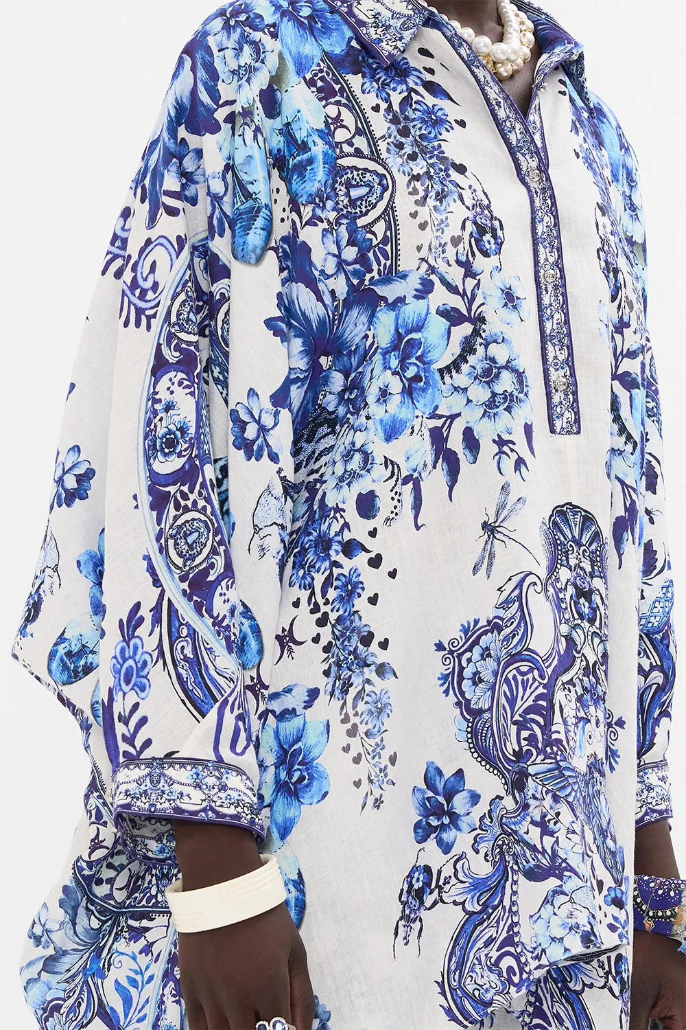 BUTTON UP TOP WITH DRAPED BACK GLAZE AND GRAZE
