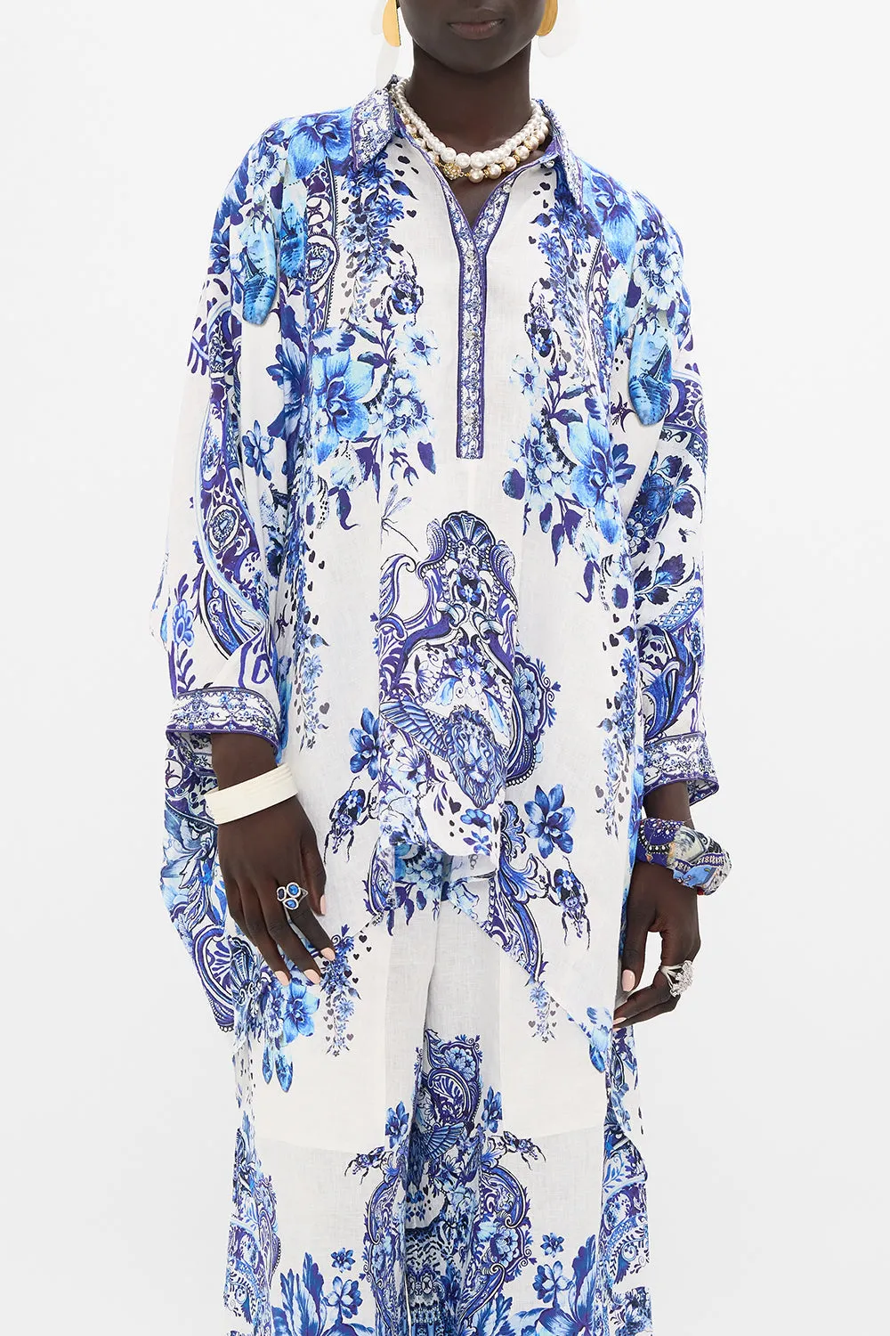 BUTTON UP TOP WITH DRAPED BACK GLAZE AND GRAZE