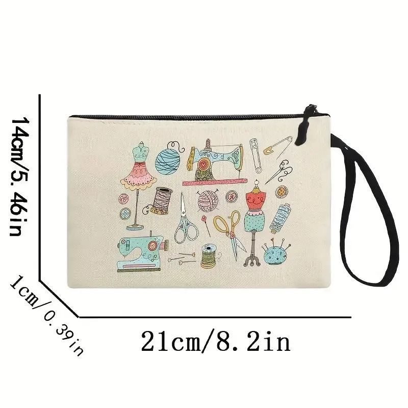 Canvas Toiletry Bag~ Retro Sewing design~ Cream