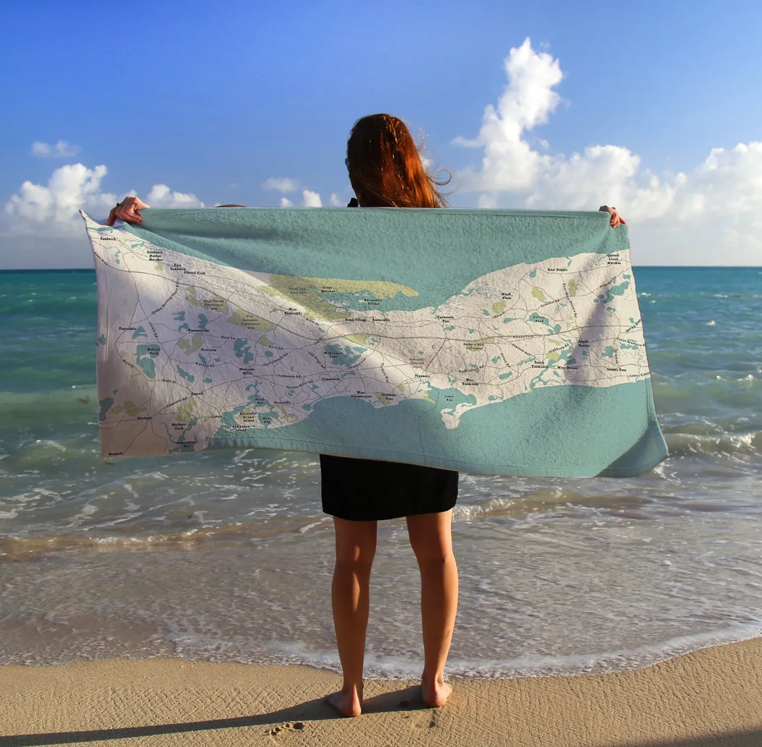 Cape Cod Barnstable MA Sea Glass Map Quick Dry Towel