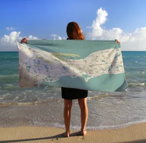 Cape Cod Barnstable MA Sea Glass Map Quick Dry Towel