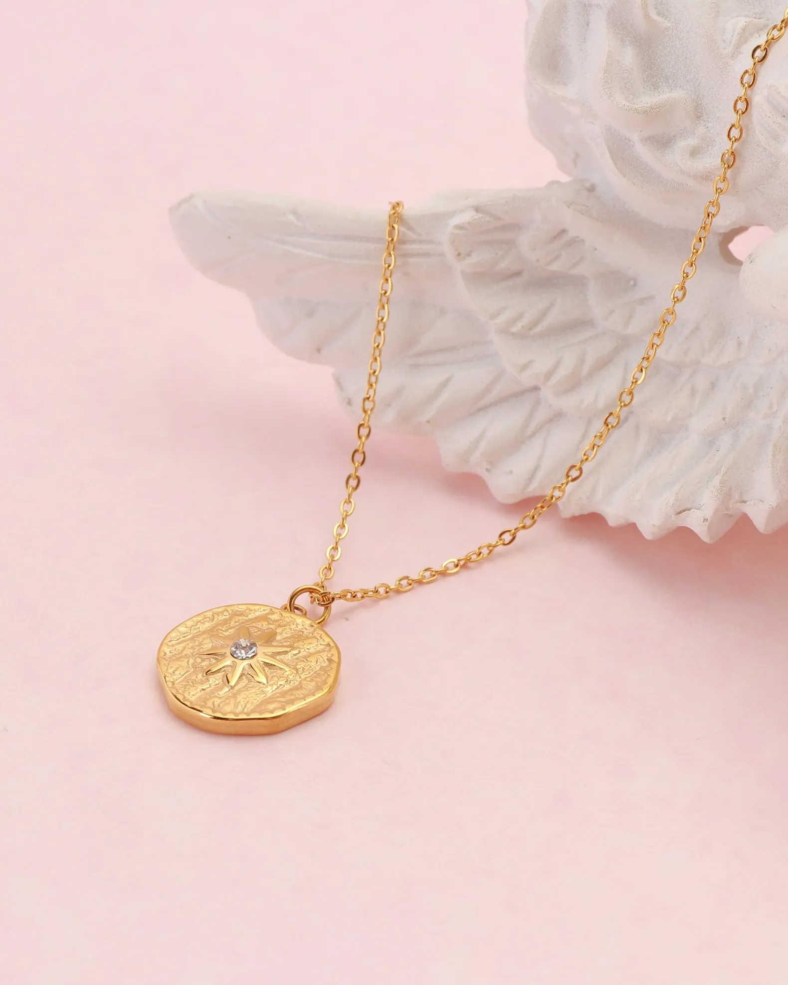 Celestia Gold Star Coin Zirconia Necklace