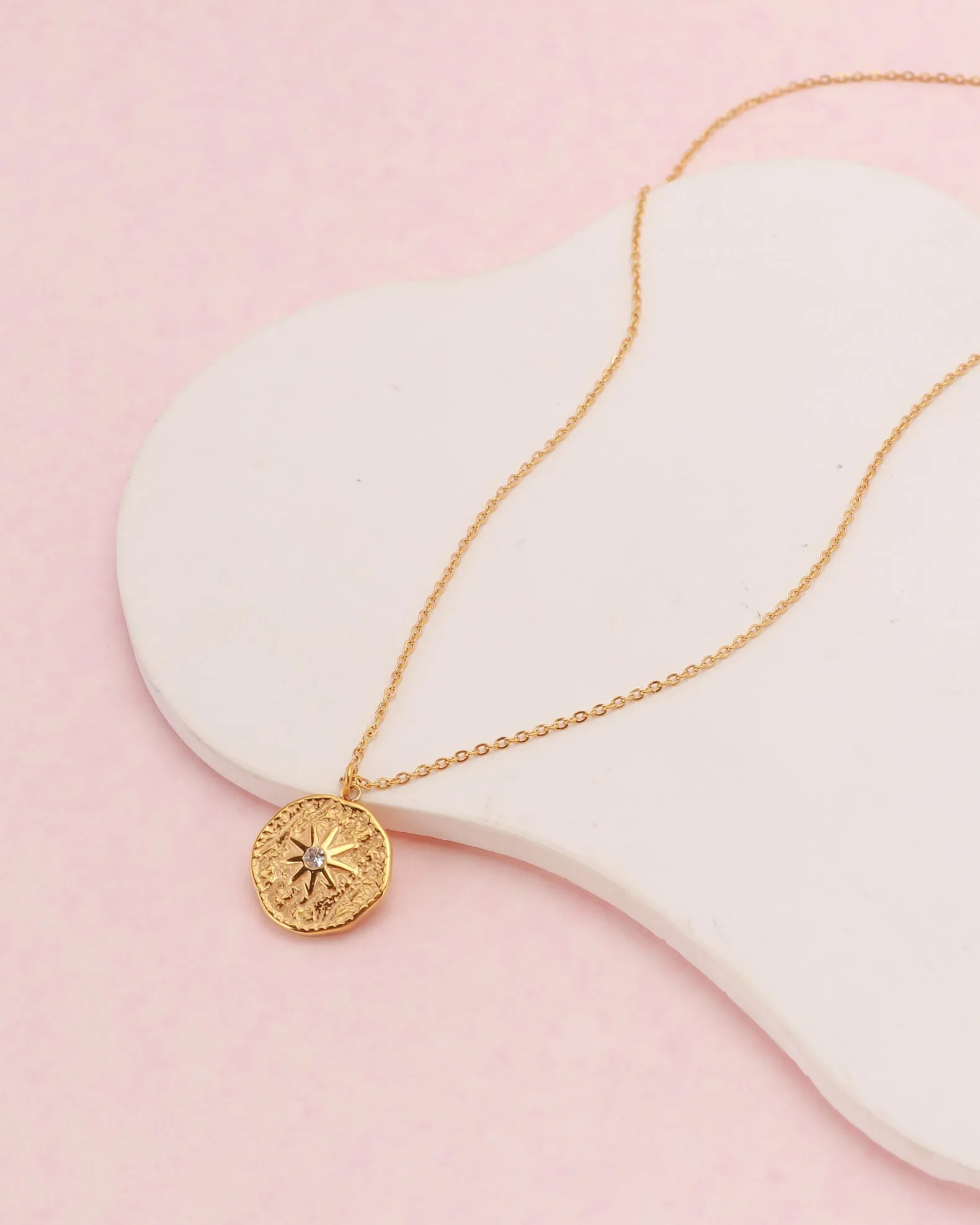 Celestia Gold Star Coin Zirconia Necklace