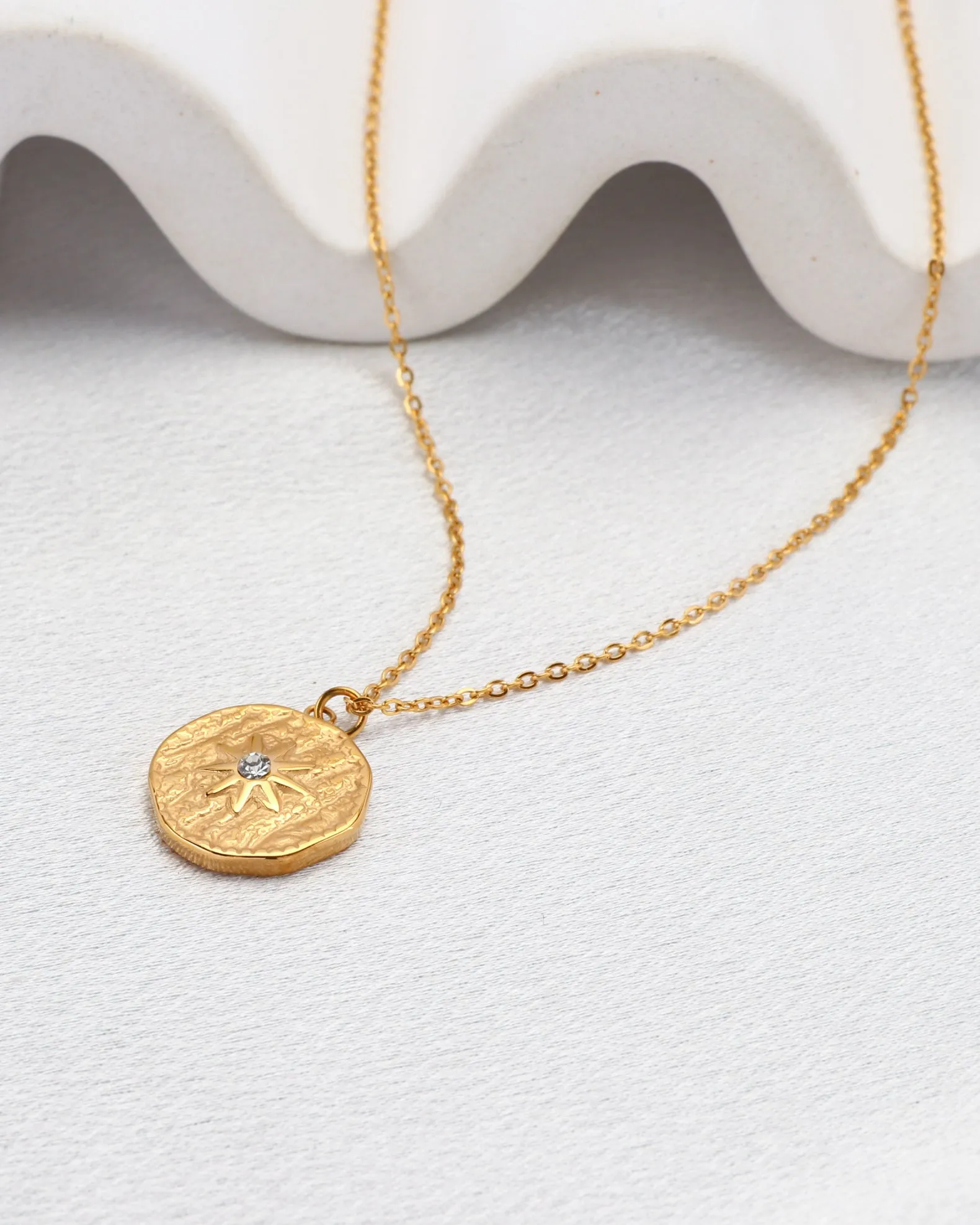 Celestia Gold Star Coin Zirconia Necklace