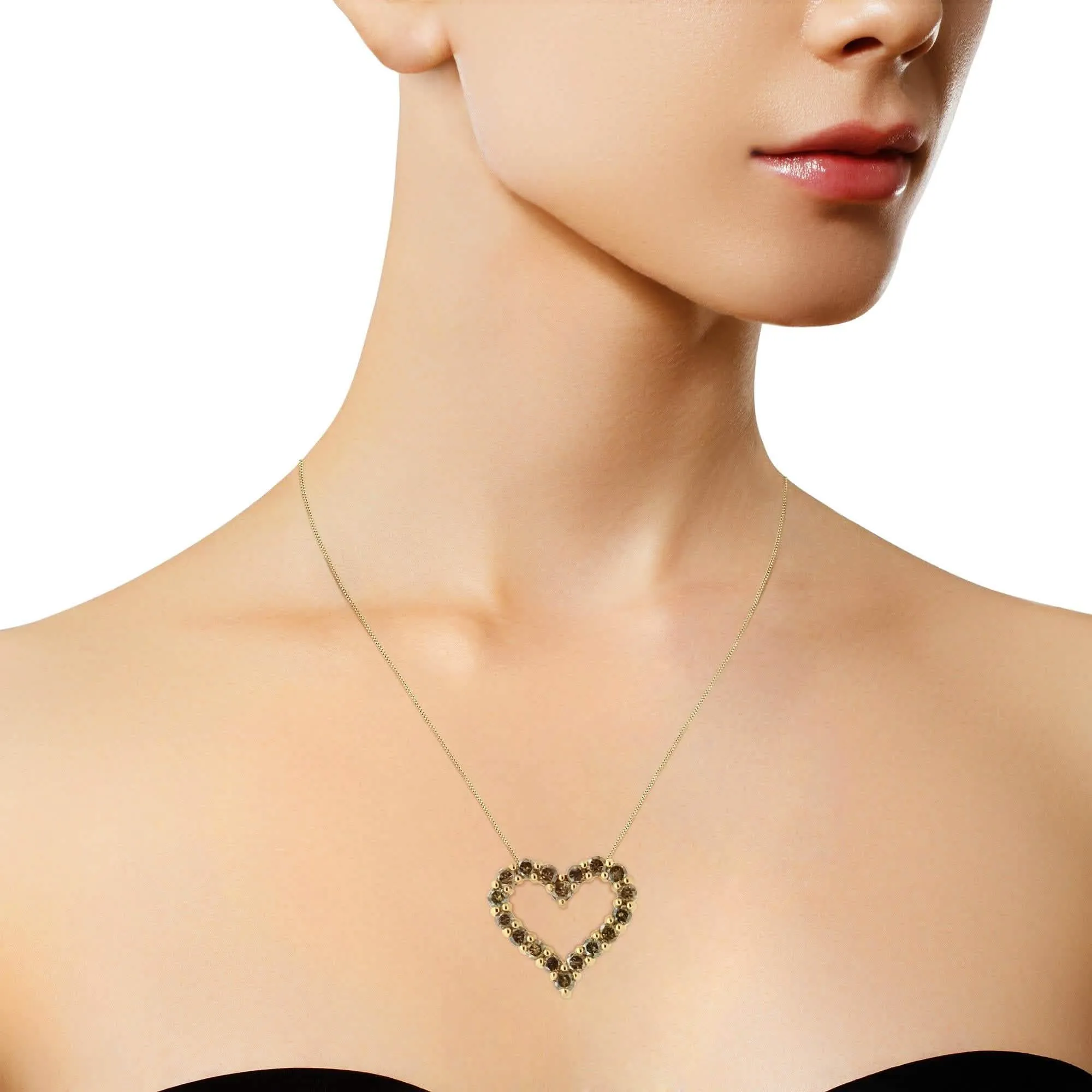Champagne Diamond Heart Pendant Necklace in 14K Yellow Gold Plated Sterling Silver