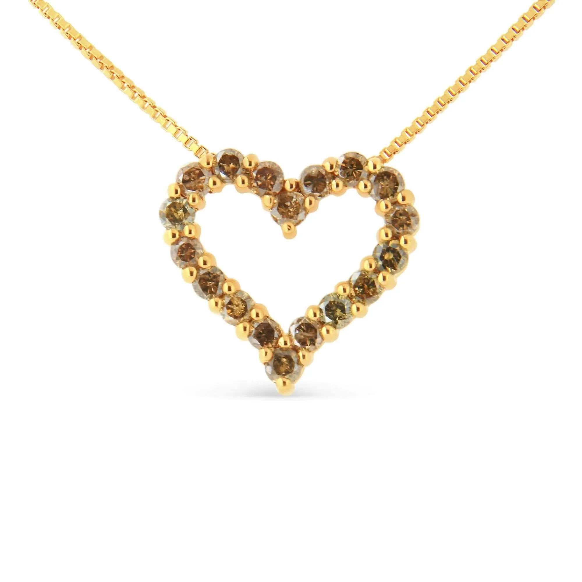 Champagne Diamond Heart Pendant Necklace in 14K Yellow Gold Plated Sterling Silver