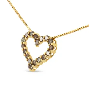 Champagne Diamond Heart Pendant Necklace in 14K Yellow Gold Plated Sterling Silver