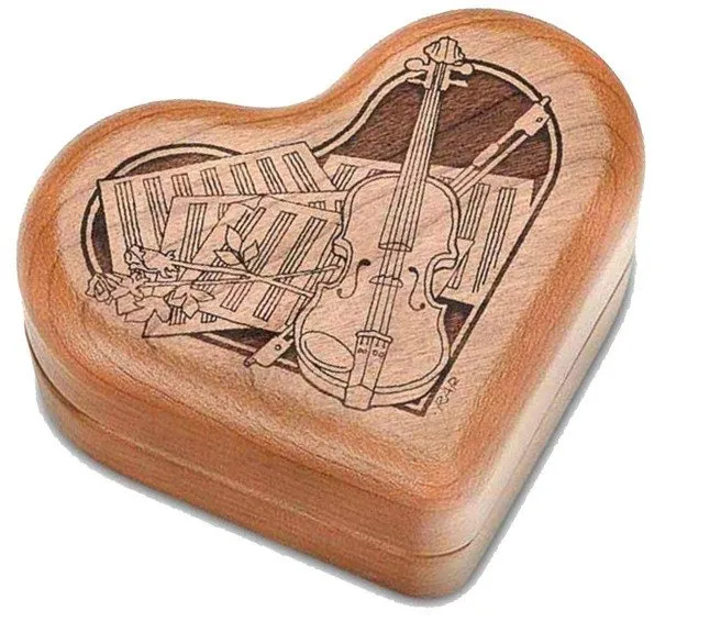 Cherry Laser Engraved Violin Keepsake Box