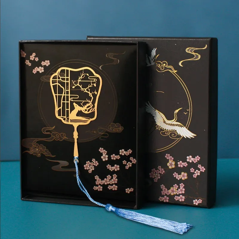 Chinese Style Metal Bookmark Fan-shaped Classical Brass Fan Simple And Exquisite Tassel