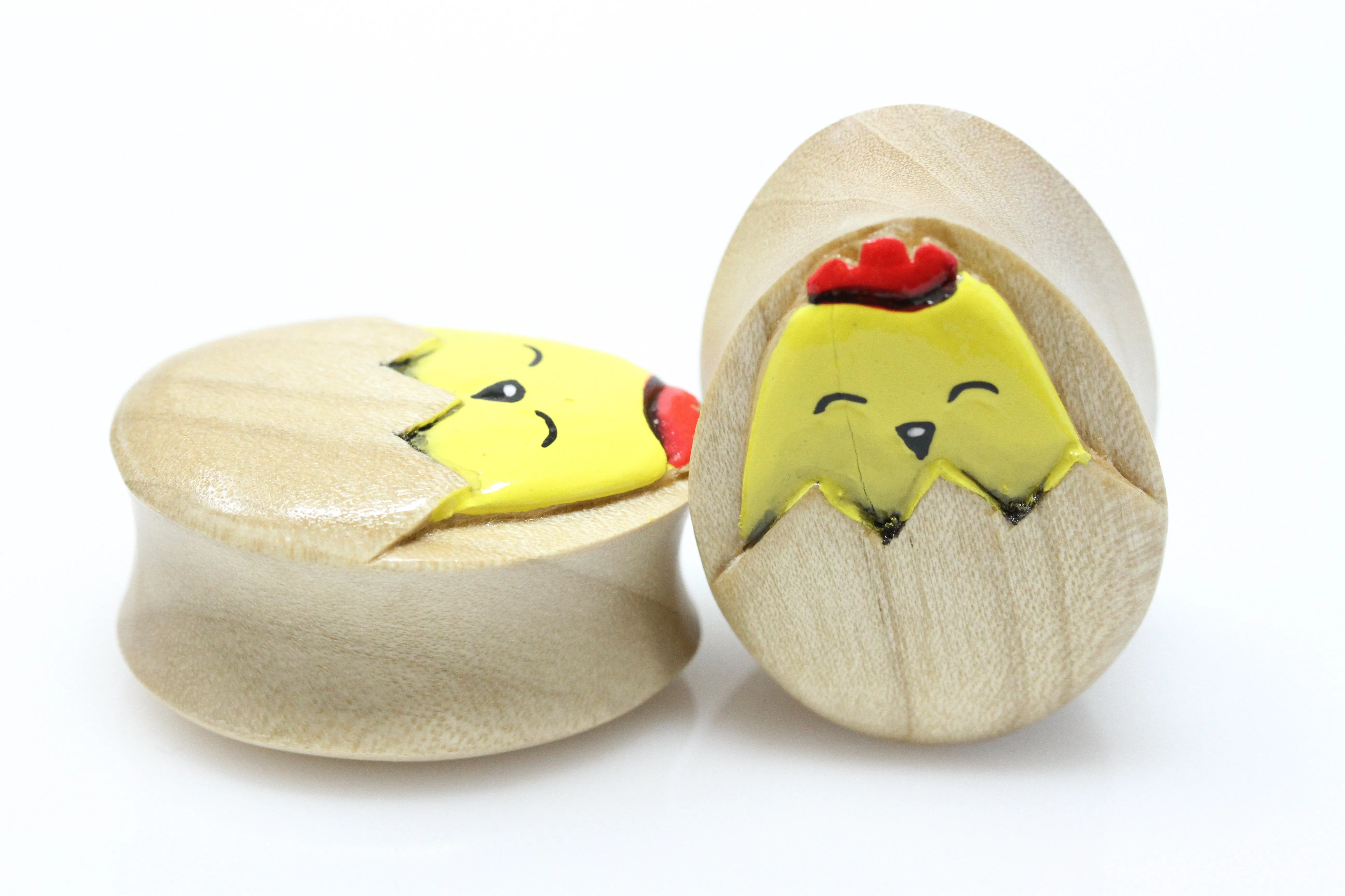 Chirpy Hand painted Egg shape Wood Plugs (Pair) - PA135