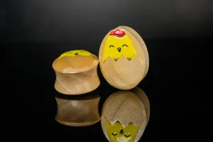 Chirpy Hand painted Egg shape Wood Plugs (Pair) - PA135