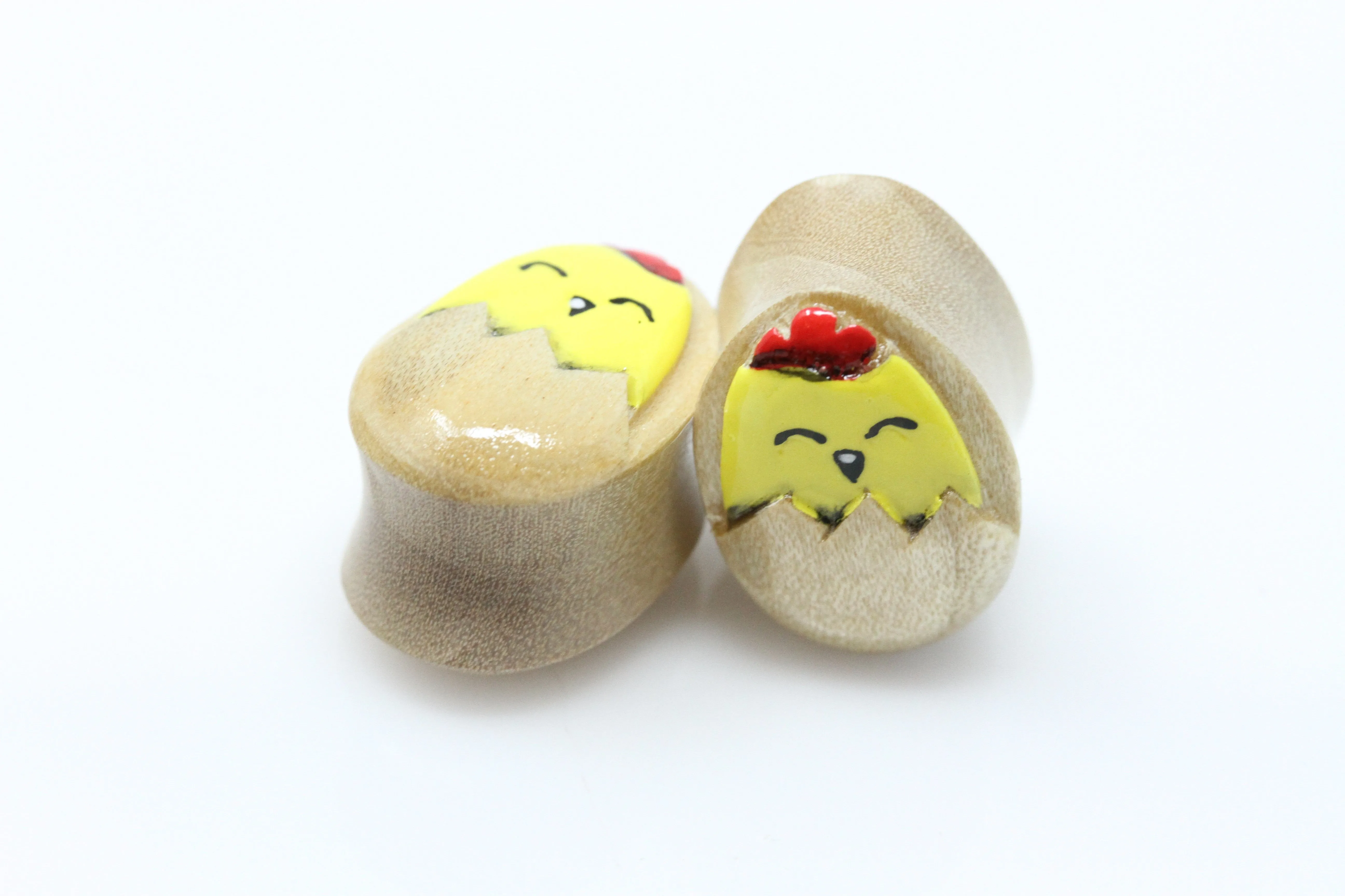 Chirpy Hand painted Egg shape Wood Plugs (Pair) - PA135